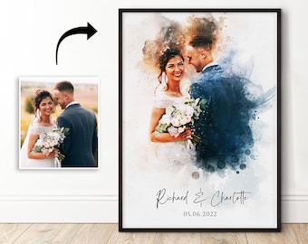 Personalised Wedding Portrait, Painting from Photo, Custom Watercolour Print, Couple Anniversary, Handmade Illustration, Gift Her Him [fbk]