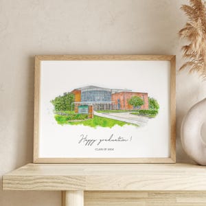 School Graduation Print, Kids to Teacher Gifts, Custom Painting, College Drawing, Campus Painting, Personalized Gift, 1st School Unique Gift