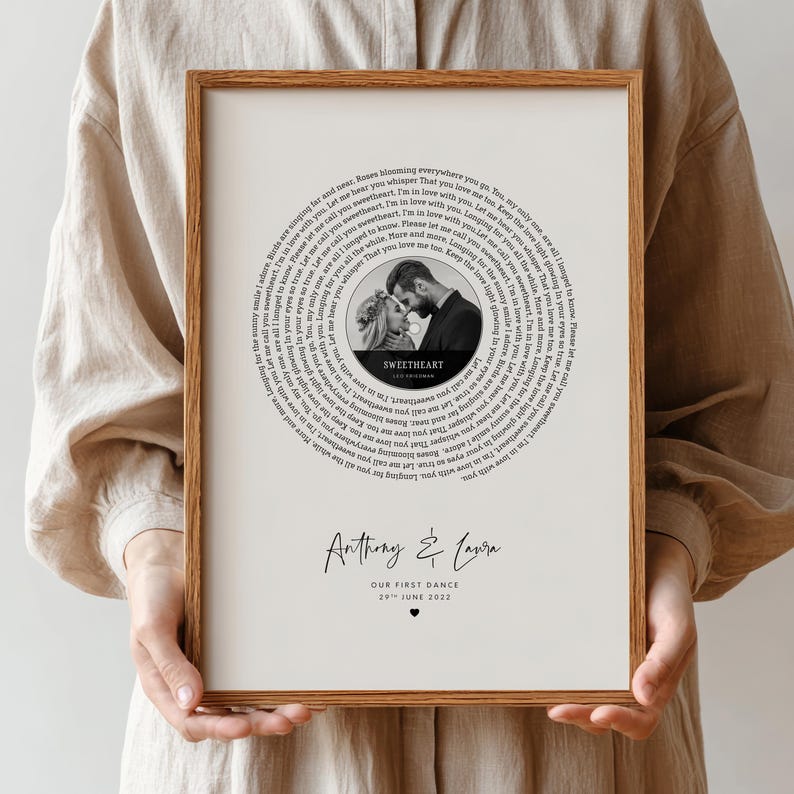 Custom Song Lyrics Print, Our Song Photo Personalised Print, Wedding Gift, Paper Anniversary, Music Wall Art, First Dance, Our Tune image 2