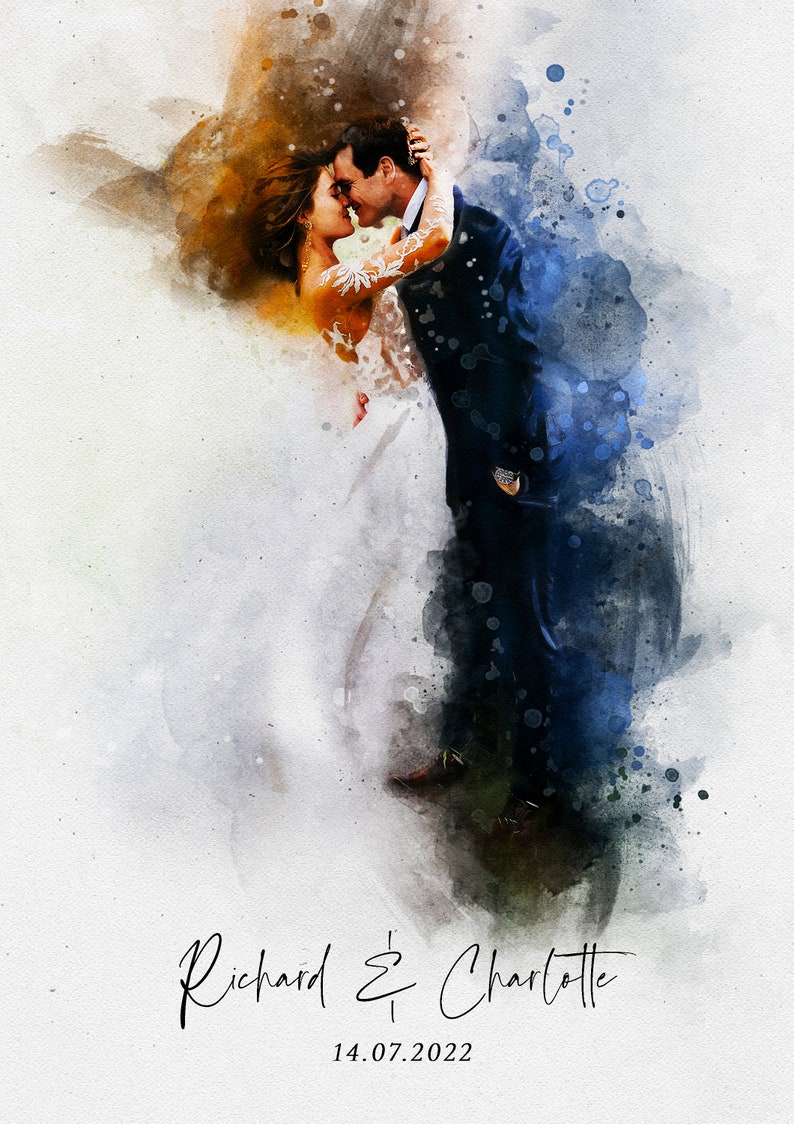 Personalised Wedding Portrait, Painting from Photo, Custom Watercolour Print, Couple Anniversary, Handmade Illustration, Gift for Her Him image 6