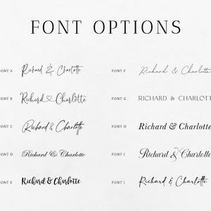 May include: A graphic showing 10 different font styles for the names "Richard & Charlotte".