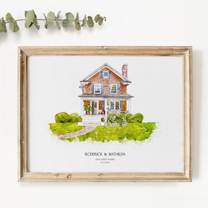 Gepersonaliseerde aquarel huisportret, nieuw huis printcadeau, housewarmingcadeau, huisschets, locatietekening, ons eerste huis, cadeau makelaar