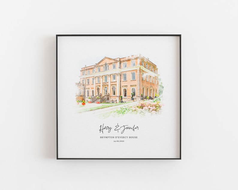 Wedding Venue Print, Wedding Gift, 1st Wedding Anniversary Present, Venue Sketch, Painting from Photo, Personalised Drawing, Couple Gift image 6