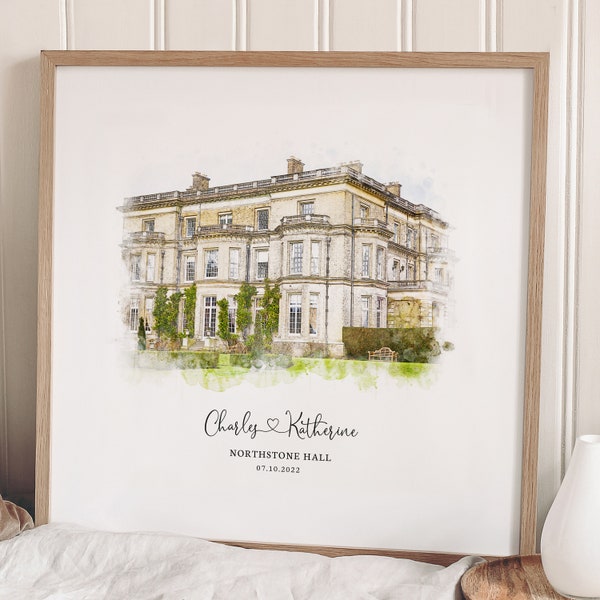 Wedding Venue Print, Wedding Gift, 1st Wedding Anniversary Present, Venue Sketch, Painting from Photo, Personalised Drawing, Couple Gift