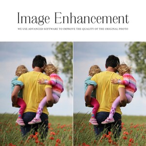 May include: A man carrying two young girls on his shoulders in a field of red poppies. The man is wearing a yellow shirt and blue jeans. The girls are wearing colorful striped shirts and pink leggings.