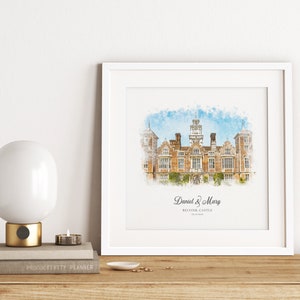 Wedding Venue Print, Wedding Gift, 1st Wedding Anniversary Present, Venue Sketch, Painting from Photo, Personalised Drawing, Couple Gift image 9