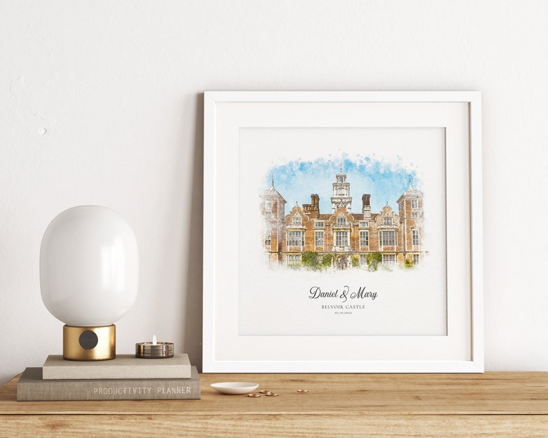 Wedding Venue Print, Wedding Gift, 1st Wedding Anniversary Present, Venue Sketch, Painting from Photo, Personalised Drawing, Couple Gift image 9