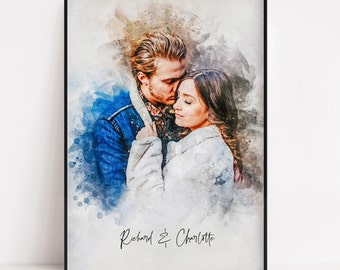 Watercolor Couple Portrait, Custom Personalised Illustration from Photo, Boyfriend Girlfriend Gift, Valentines Day Gift for Her Him, Print