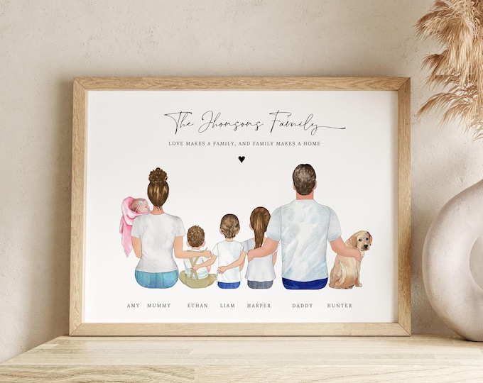 Custom Portrait Family Print, Personalized Gift for Family, Our Family Print, Gift for Mom Dad, Housewarming Gift, Father's Day Present, FP1