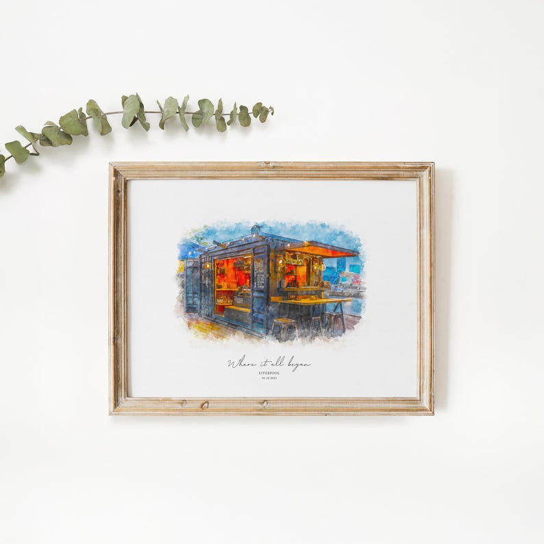 First Date Venue Watercolour Painting, Digital Illustration, Personalised Where We Met Sketch, Valentines Day Couple Gift, Birthday Present image 4