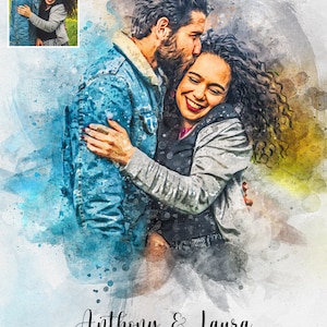 Personalised Watercolor Portrait, Valentines Day Gift, Portrait from Photo, Handmade Gift, 1st Anniversary Gift, Couple Gift, Gift Her Him image 2