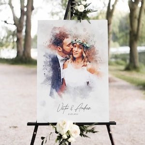 Hochzeitsschild, personalisiertes Hochzeitsaquarell Porträt Jahrestag, Geschenk, Hochzeitspaar Porträt, Geburtstagsgeschenk, Hochzeitsillustration