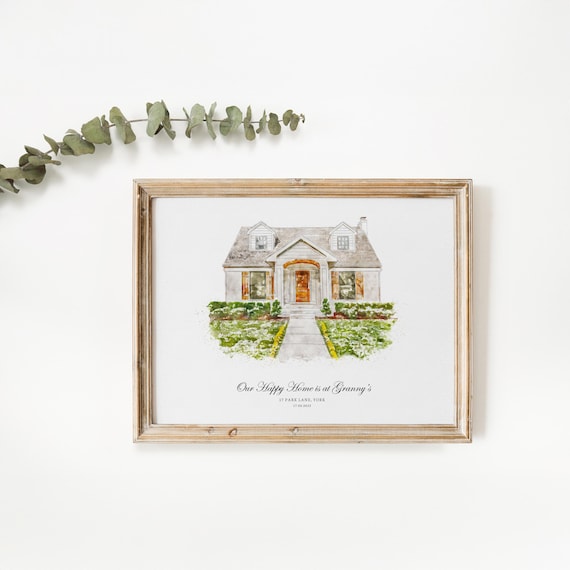 Nanna And Grandad House Gifts Christmas Gift For Grandparent, Nanny, Nan, Grandad Gift From Children,  Custom Home Portrait Watercolour Print, Family House Art Sketch, V2