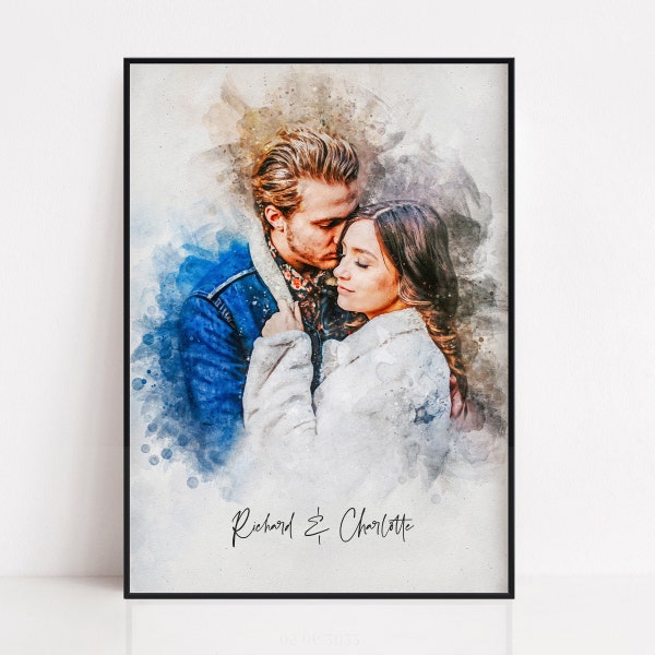 Personalised Watercolor Couple Print, Boyfriend Girlfriend Gift, Gift for Her, Valentines Day Gift, Wedding Anniversary, Custom Portrait