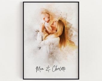 Personalisiertes Muttertagsporträt, Geschenk für Mama, Mutter und Tochter, Weihnachtsgeschenk Mama, Geburtstagsgeschenk für Mama, Kindermädchen