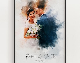 Personalised Wedding Portrait, Painting from Photo, Custom Watercolour Print, Couple Anniversary, Handmade Illustration, Gift for Her Him