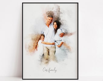 Watercolour Family Portrait, Father's Day Gift, Personalised Painting From Photo, Custom Family Print, Mother's Day Gift, Photo Art
