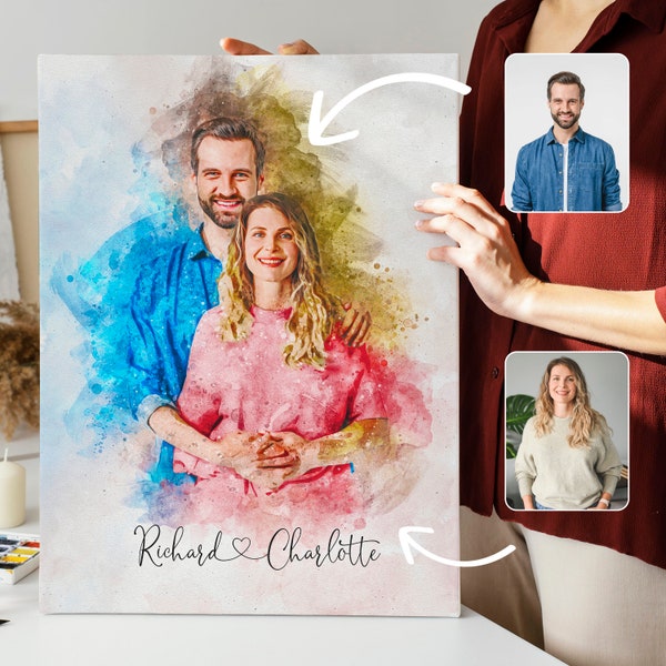 Combine Photos To Portrait, Watercolor Family Print, Add Loved One to Photo, Photo Merge, Memorial Gift, Passed Away Gift, Parents Photo Art