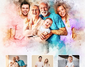 Combine Photos To Portrait, Watercolor Family Print, Add Loved One to Photo, Photo Merge, Memorial Gift, Passed Away Gift, Parents Photo Art