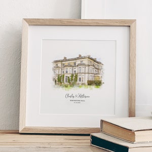 Wedding Venue Print, Wedding Gift, 1st Wedding Anniversary Present, Venue Sketch, Painting from Photo, Personalised Drawing, Couple Gift image 5