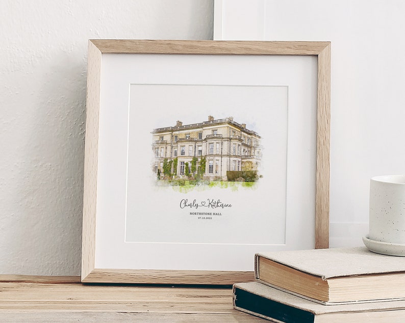 Wedding Venue Print, Wedding Gift, 1st Wedding Anniversary Present, Venue Sketch, Painting from Photo, Personalised Drawing, Couple Gift image 5