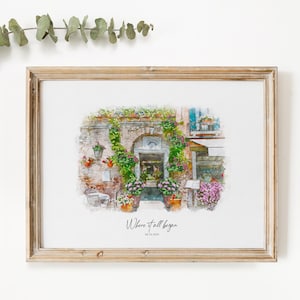 Eerste afspraakje aquarel, digitale illustratie, gepersonaliseerd Where We Met Metschets, Valentijnsdag koppelcadeau, verjaardagscadeau