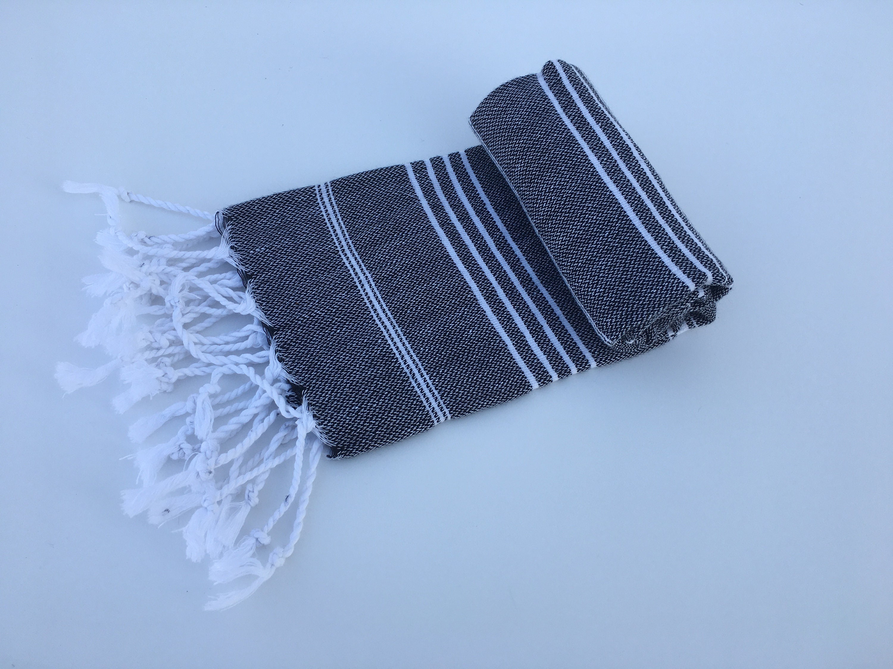 Cotton Small Black Towel Turkish Hand Towel Striped Towel Etsy