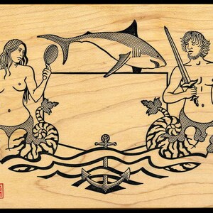 Big Mermaid Bookplate Rubber Stamp For Address or Card Making