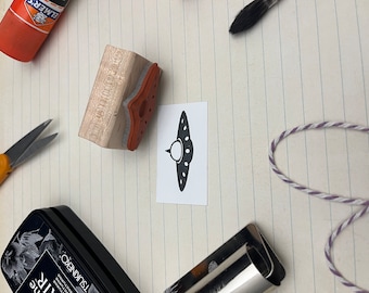 Medium Sized UFO Flying Spaceship Rubber Stamp for Scrapbooking, Journal Entries, Card Making and Much More