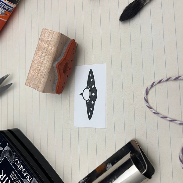 Medium Sized UFO Flying Spaceship Rubber Stamp for Scrapbooking, Journal Entries, Card Making and Much More