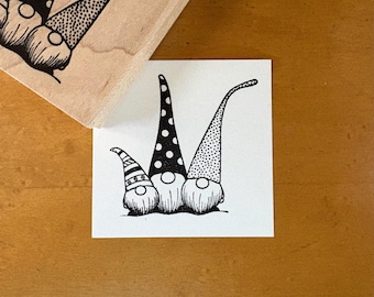 3 Gnome Friends Rubber Art Stamp for all Crafts; Collage, Card Making, etc.!