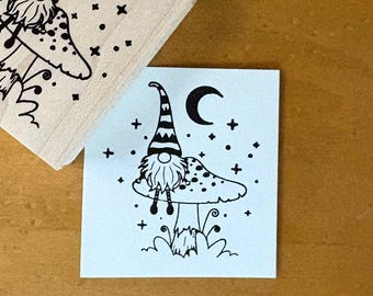 Gnome on Mushroom Rubber Art Stamp for all Crafts; Scrapbooking, Collage, Card Making, etc.!