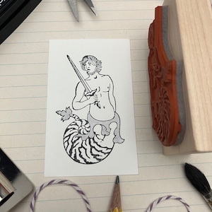 Merman Swordsman Rubber Stamp for all Sorts of Crafts like Journaling, Scrapbooking, Collage, Card Making and Much More!