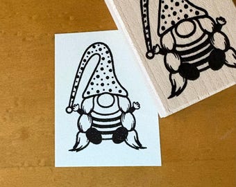 Girl Gnome with Braids Rubber Art Stamp for all Crafts; Collage, Card Making, etc.!