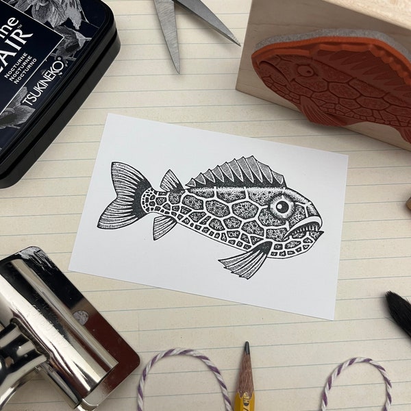 Fish Rubber Stamp Etsy