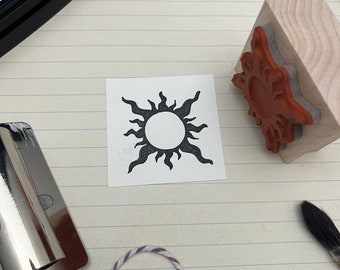Solar Burst Rubber Stamp, Sun Outline, Handmade Maple Block, 1.5 in