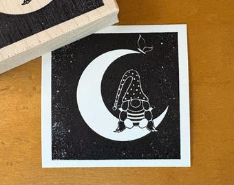 Dark Gnome Square Rubber Art Stamp for all Crafts; Collage, Card Making, etc.!