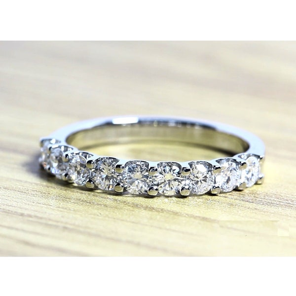 1 Ct Round Cut Natural Diamonds 9 Stone Half Eternity Wedding Ring In 9k, 18k Gold