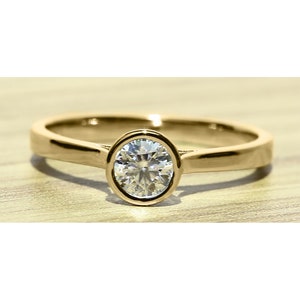 Round Cut Natural Diamond Bezel Set Solitaire Engagement Ring In 9k/14k/18k Yellow Gold