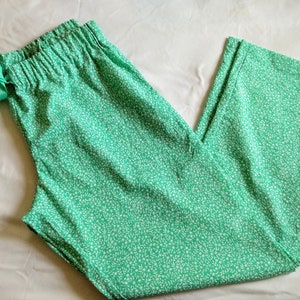 Pajama Pants Green Floral Cotton