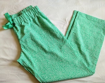 Pajama Pants Green Floral Cotton