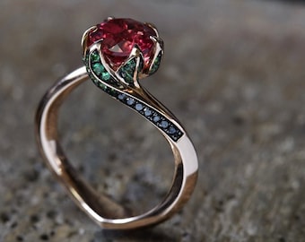 Vintage Lab Ruby Sterling Silver Ring: Round Bezel Solitaire