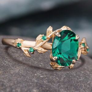 7x10mm kite cut green emerald engagement ring rose gold 6 prong unique diamond anniversary promise wedding ring women May birthstoner ring