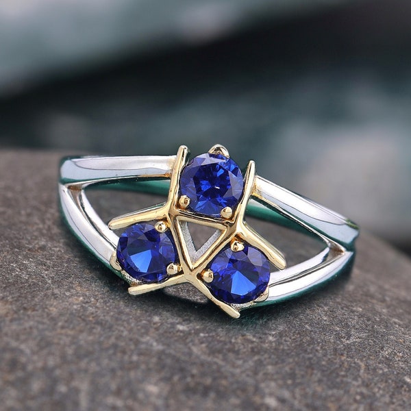 Triforce Zora's Sapphire Spiritual Stone Diamond Ring, 14K Gold Legend of Zelda Inspired Ring, Video Game Engagement Ring, 925 Sterling Ring