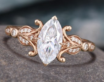 Marquise Moissanite Verlobungsring einzigartige Vintage Verlobungsring Rosegold Verlobungsring Twist Ehering Brautversprechen Jahrestag