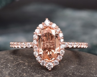 Oval Morganite Engagement Ring, 14K Rose Gold, 2.5ct Oval Morganite Ring, Engagement Rings For Women, Diamond Wedding Band, Morganite gold