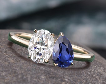 Anello di fidanzamento ovale in moissanite da 2,5 ct, anello nuziale a grappolo di diamanti pera, anello solitario, promessa di gioielli fatti a mano, promessa di regalo in zaffiro