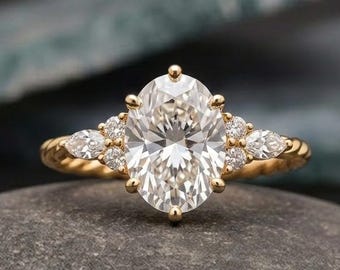 Oval Moissanite Verlobungsring, Vintage Braut Versprechen Ring, 14k Solid Gold Diamant Ring, Ehering, Jubiläumsgeschenk für ihre Frauen