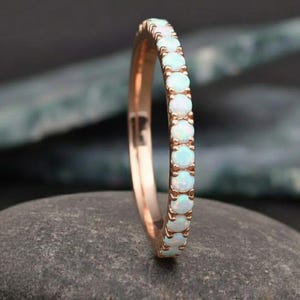 Opal Ring Minimalist 14K Gold Stackable Ring, Statement Custom Gemstone Opal Ring, Personalized Gold Eternity Ring, Stacking Rose Gold Ring
