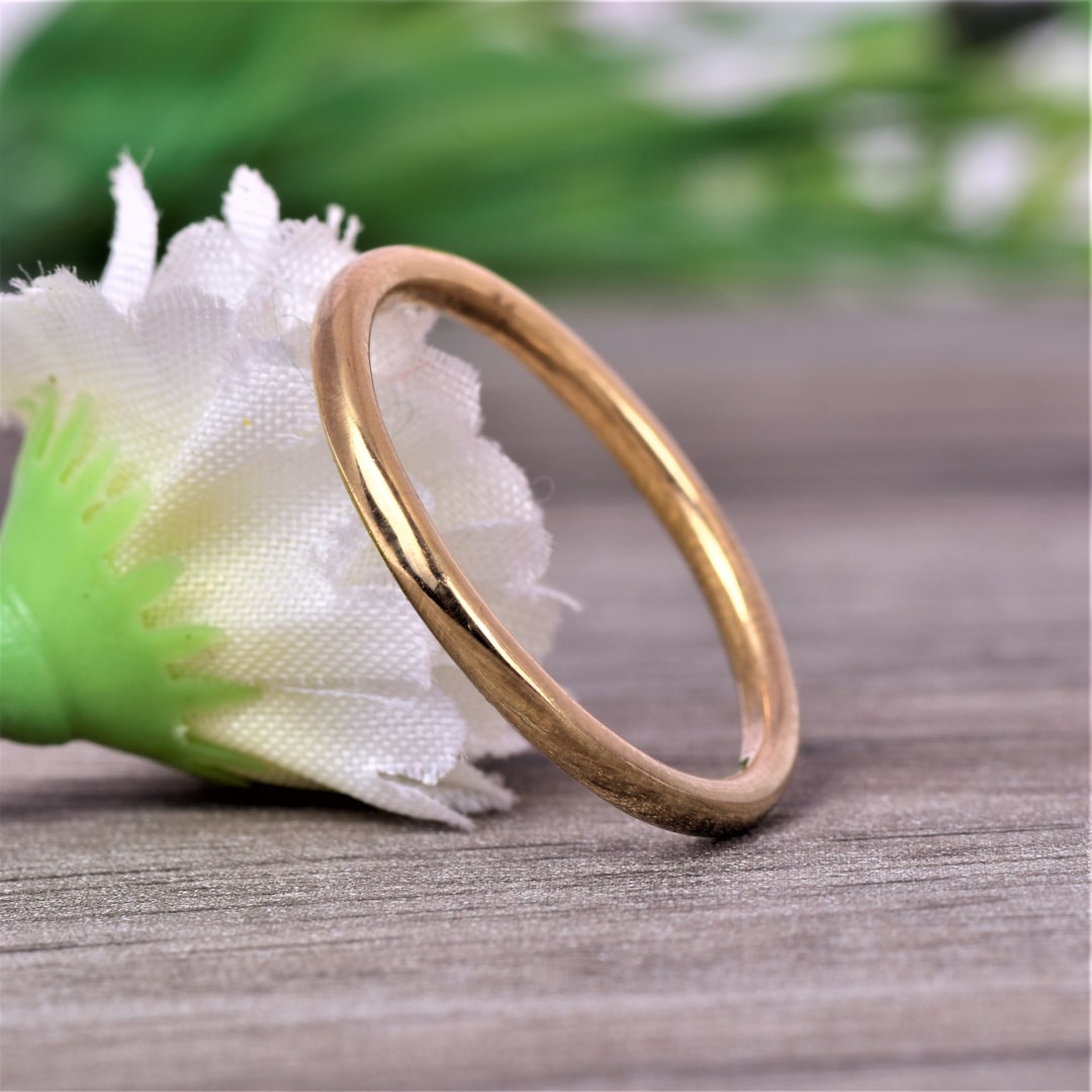 14k Solid Gold Wedding Bands, Simple Thin Plain Wedding Band, Thin